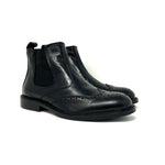 Black Leather Brogue Chelsea Boots