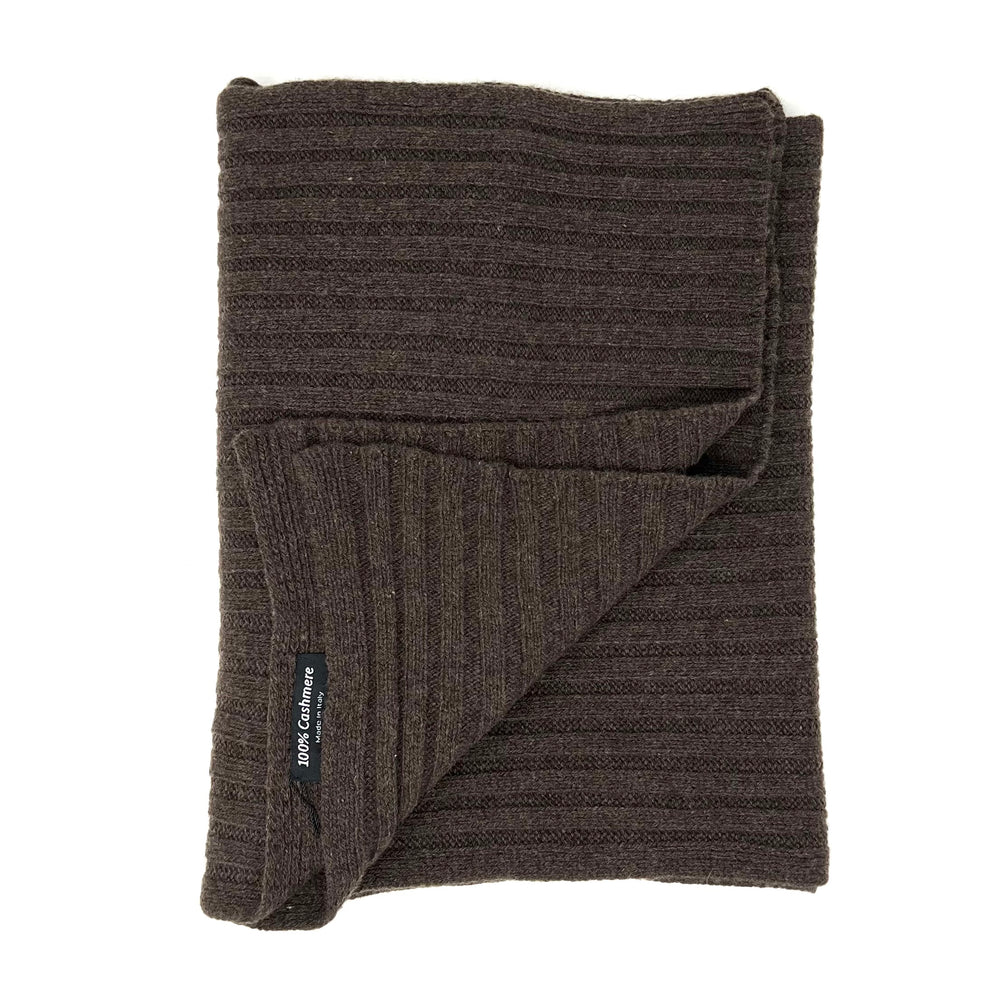 Brown Ribbed Cashmere Scarf